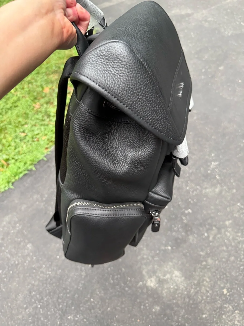 Michael Kors Black Pebbled Leather Men's Backpack with Buckle Straps
